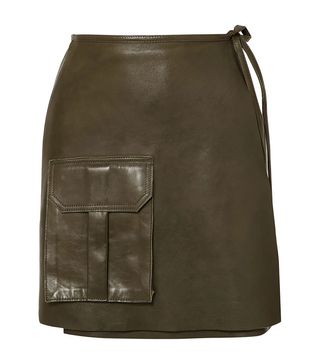 Ganni + Leather Mini Wrap Skirt