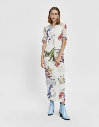 Ganni + Printed Mesh Floral Straight Dress