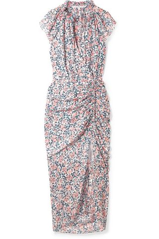 Veronica Beard + Brynlee Wrap-Effect Ruched Floral-Print Silk-Voile Midi Dress