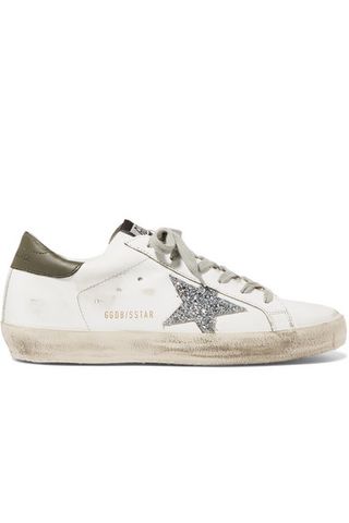 Golden Goose Deluxe Brand + Superstar Distressed Glitter-Trimmed Leather Sneakers
