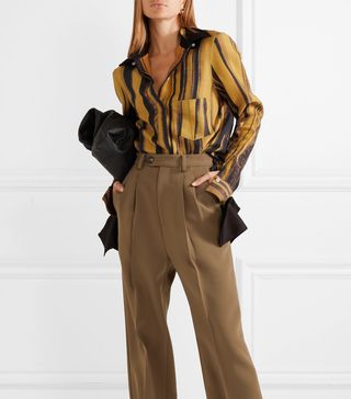 Peter Do + Oversized Satin-Trimmed Striped Wool and Silk-Blend Cady Shirt