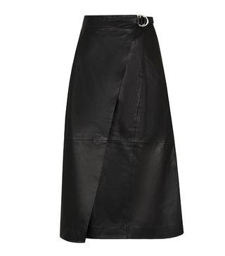 Whistles + Wrap Leather Midi Skirt