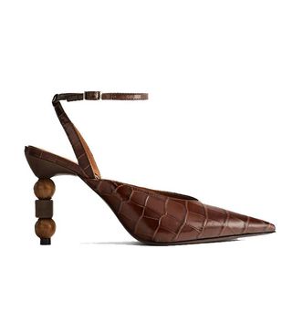 Uterqüe Mock + Croc Slingback Shoes With Geometric Heels