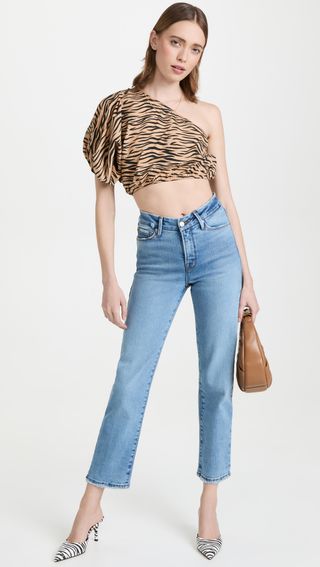 Good American + Good Vintage Low Natural Fray Jeans