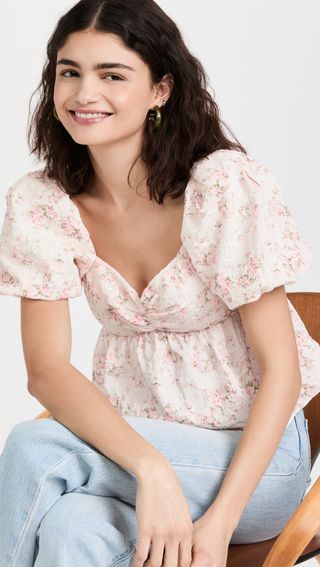 English Factory + Textured Floral Top
