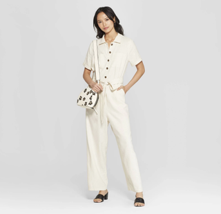 Who What Wear x Target + Short Sleeve Button-Down Belted Utility Jumpsuit