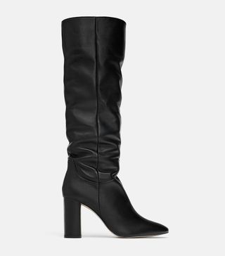 Zara + High Heeled Leather Boots