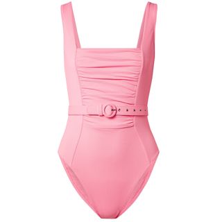 Nicholas + Belted Ruched Stretch-Piqué Swimsuit