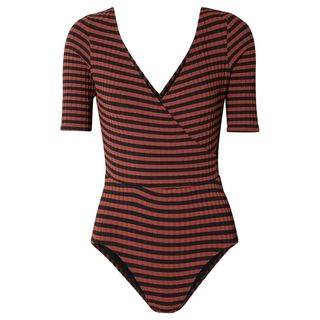 Solid & Striped + Alison Wrap-Effect Striped Swimsuit