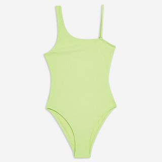 Topshop + Neon Ribbed One-Shoulder Swimsuit