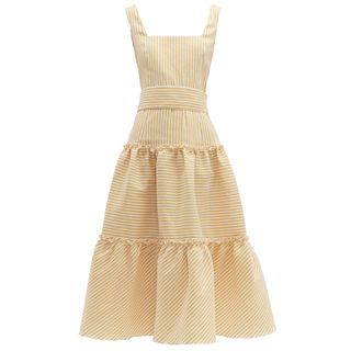 Luisa Beccaria + Belted Tiered Linen-Blend Midi Dress
