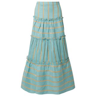 Paper London + Coquillage Tiered Striped Linen-Blend Maxi Skirt