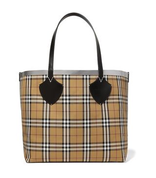 Burberry + Leather-Trimmed Checked Canvas Tote