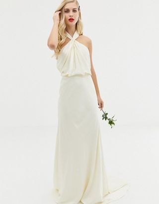 ASOS + Ruched Halter Neck Maxi Wedding Dress