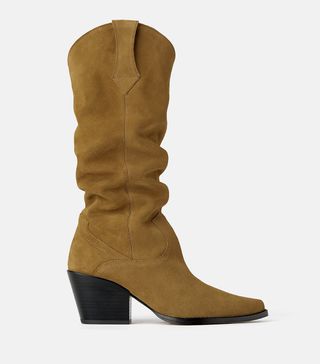 Zara + Join Life Split Leather Heeled Cowboy Boots