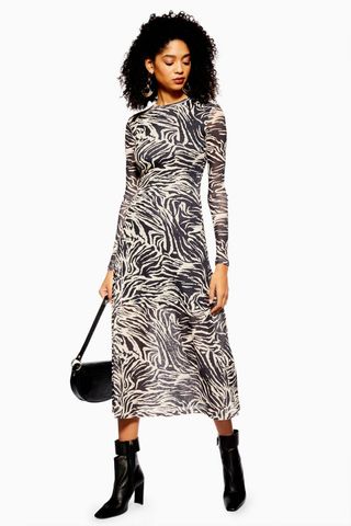 Topshop + Zebra Print Mesh Midi Dress