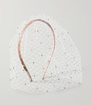 Eugenia Kim + Halsey Embellished Fishnet and Satin Headband