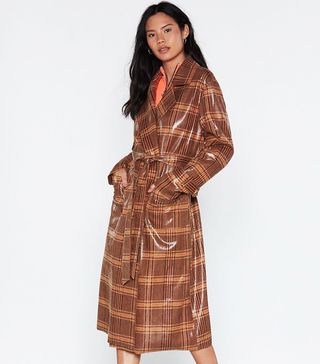 Nasty Gal + Plaid You Could Drop By Patent Trench Coat