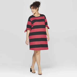 Who What Wear x Target + Striped Short Knotted Sleeve Crew Neck T-Shirt Dress