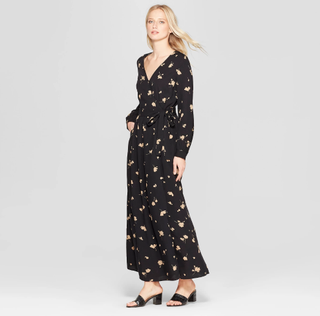 Who What Wear x Target + Floral Print Long Sleeve Maxi Wrap Dress
