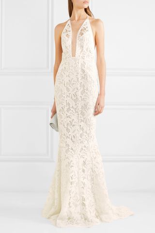 Galvan + Positano Tulle-Paneled Lace Gown