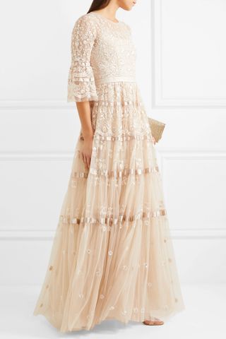 Needle & Thread + Roses Embellished Satin-Trimmed Tulle Gown