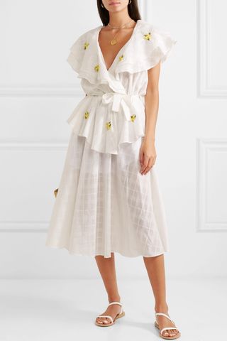 Innika Choo + Pi Furlunche Wrap-Effect Embroidered Linen-Jacquard Dress