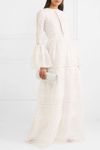 Costarellos + Appliquéd Embroidered Tulle Gown
