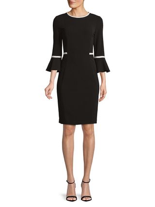 Calvin Klein + Two-Tone Bell-Sleeve Sheath Dress