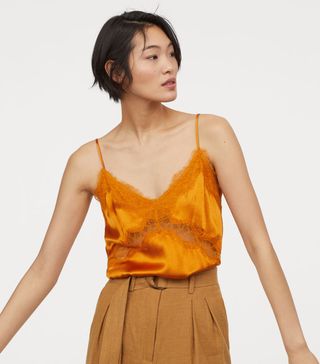 H&M + Satin Top With Lace