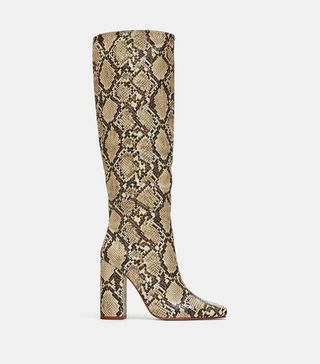 Zara + Heeled Snakeskin Print Boots
