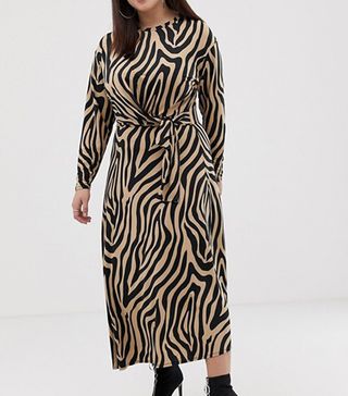 ASOS + Curve Tie Waist Maxi Dress in Animal Print