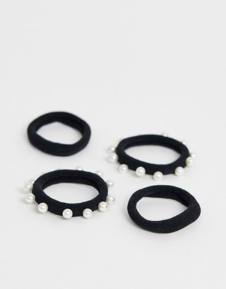 ASOS + Design Pack of 4 Hair Ties With Pearl Embellishment
