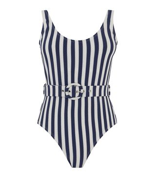 Warehouse + Breton Striped Belted Swimsuit