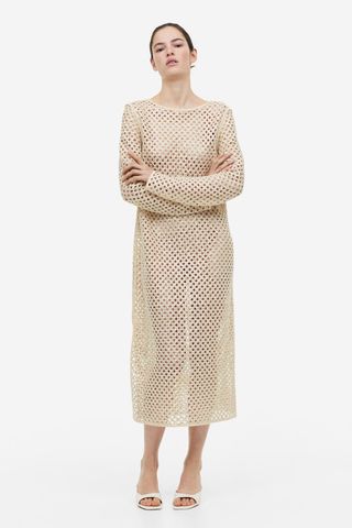 H&M + Sequined Hole-Knit Dress