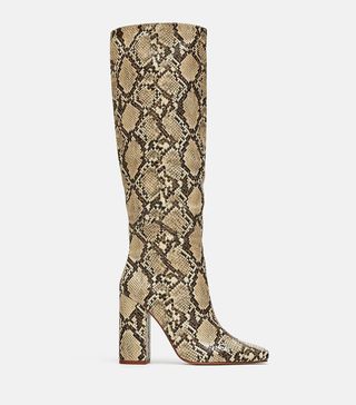 Zara + Heeled Snakeskin Print Boots