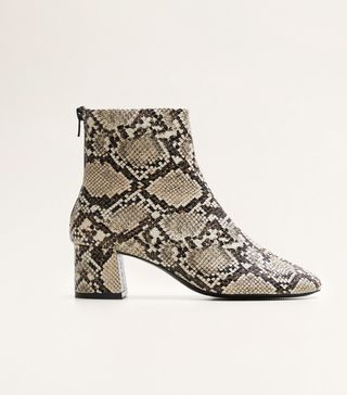 Mango + Snake-Effect Ankle Boots