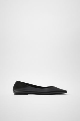 Zara + Square Toe Leather Ballet Flats