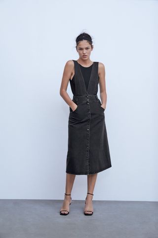 Zara + Denim Pinafore Dress With Buttons