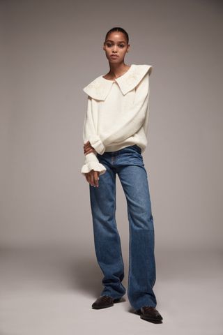 Zara + Embroidered Collar Knit Sweater