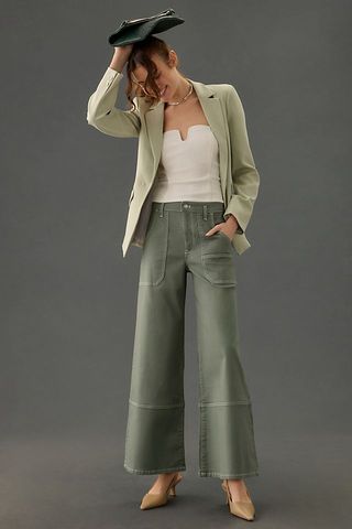 Maeve + Stitched High-Rise Wide-Leg Jeans