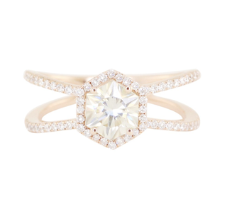 Luna Skye + 14kt Gold and Diamond Double Band Moisanite Hex Ring
