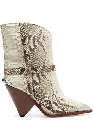 Isabel Marant + Lamsy Embellished Snake-Effect Leather Ankle Boots