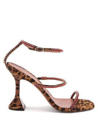 Amina Muaddi + Gilda Leopard-Print Calf-Hair Sandals
