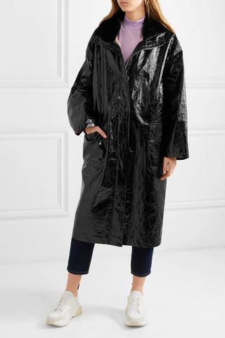 Stand + Maia Crinkled Glossed Faux Leather Coat