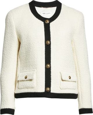Saint Laurent + Contrast Trim Wool Tweed Jacket