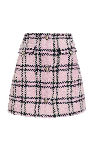 Alessandra Rich + Tartan Sequin Tweed Mini Skirt