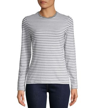 Lord & Taylor + Long-Sleeve Essential Striped Crew Neck Tee