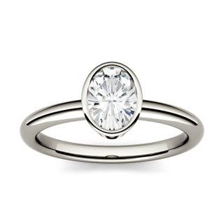 Charles and Colvard + Oval Near-Colorless Moissanite Bezel Set Ring