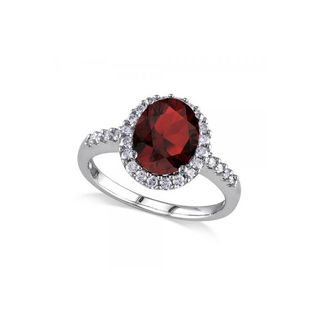 Allurez + White Gold, Oval Garnet 
Halo Diamond Engagement Ring